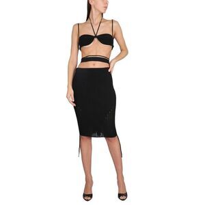 ANDREADAMO Ribbed Knit Cutout Halter Top and Matching Skirt Set Women BLACK